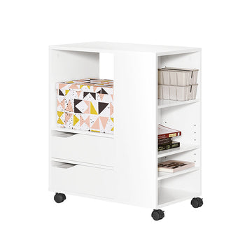 Mobiele Printertafel - Archiefwagen - Bijzettafel - Verstelbare opbergplanken - Afsluitbare wielen - Eenvoudige montage - Wit MDF - 60 cm x 71 cm x 35 cm