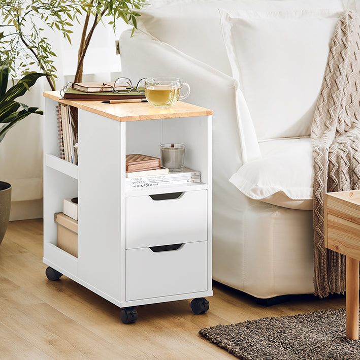 Mobiele Printertafel - Archiefwagen - Bijzettafel - Veelzijdige opslag met laden en compartimenten - Afsluitbare wielen - Eenvoudige montage - Wit-natuurlijke afwerking - 30 cm x 60 cm x 60 cm