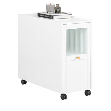 Mobiele archiefkast - Documentopslag - Kantoororganizer - Gemakkelijk toegankelijke laden - 31x60x70cm - MDF en glas - 5 wielen voor mobiliteit