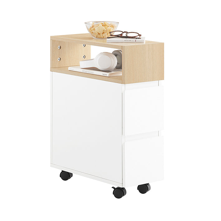Nachtkastje met Wielen - Nachtkastje - Bijzettafel - Compact ontwerp - 2 lades - 20 cm x 61 cm x 50 cm