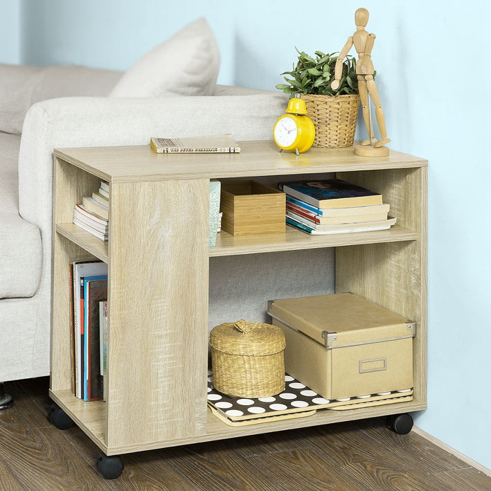 Mobiele bijzettafel - Printerstandaard - Salontafel - Krasbestendig melamine - Veelzijdige opslag - Gemakkelijke mobiliteit - 70 cm x 35 cm x 61 cm