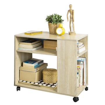 Mobiele bijzettafel - Printerstandaard - Salontafel - Krasbestendig melamine - Veelzijdige opslag - Gemakkelijke mobiliteit - 70 cm x 35 cm x 61 cm