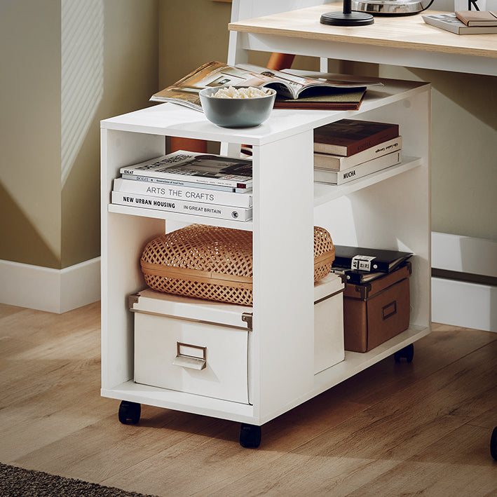 Mobiele bijzettafel - Printerstandaard - Salontafel - Krasbestendig melamine - Veelzijdige opslag - Gemakkelijke mobiliteit - 70 cm x 35 cm x 60 cm
