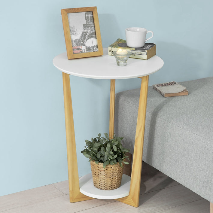 Elegante bijzettafel - balkontafel - salontafel - MDF en grenenhout - dubbele opbergplanken - krasbestendig - 60 cm x 45 cm/25 cm