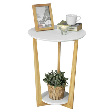 Elegante bijzettafel - balkontafel - salontafel - MDF en grenenhout - dubbele opbergplanken - krasbestendig - 60 cm x 45 cm/25 cm