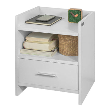 Nachtkastje Wit - Bijzettafel - Nachtkastje - Spaanplaat met melamine afwerking - Veelzijdige opbergruimte met 2 planken en lade - Ideaal voor slaapkamer, hal, kantoor - 38 cm x 45 cm x 35 cm