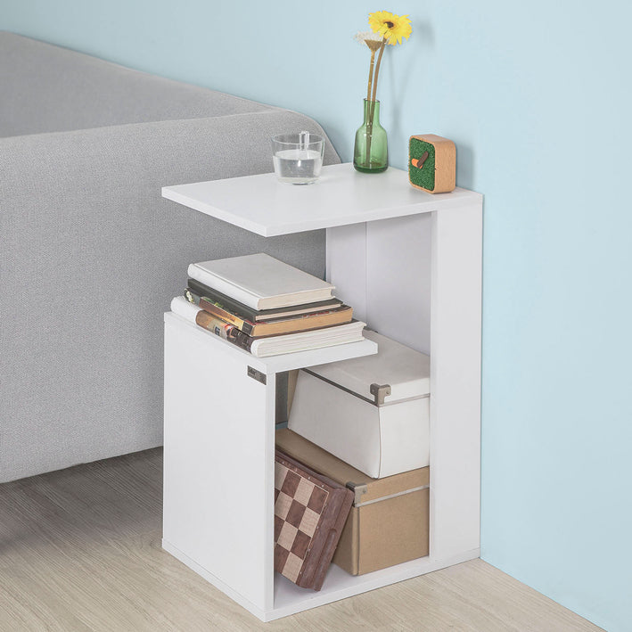 Witte Bijzettafel - Salontafel - Banktafel - 3 lagen opbergruimte - Stevig en duurzaam - Ruimtebesparend ontwerp - 30 cm x 60 cm x 40 cm
