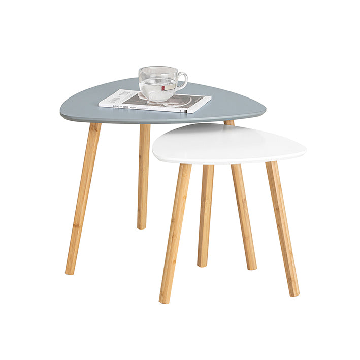 2-delige bijzettafelset - bijzettafel - salontafel - MDF en bamboe - veelzijdig gebruik - ruimtebesparend ontwerp - lichtgrijs-wit - 55 cm x 45 cm x 53 cm en 40 cm x 40 cm x 38 cm