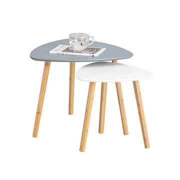 2-delige bijzettafelset - bijzettafel - salontafel - MDF en bamboe - veelzijdig gebruik - ruimtebesparend ontwerp - lichtgrijs-wit - 55 cm x 45 cm x 53 cm en 40 cm x 40 cm x 38 cm