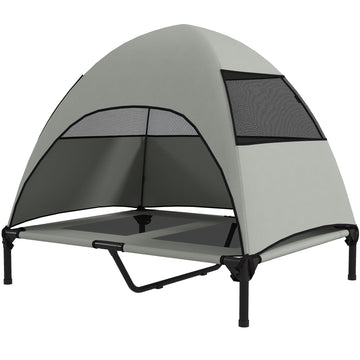 Hondenbed met dak - verhoogd buitenbed voor grote honden | Kleur: Grijs | Afmetingen: 76x91x90 cm