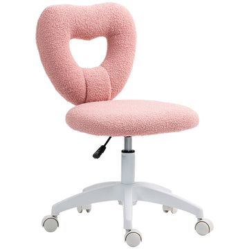 Hartvormige bureaustoel met teddy fleece | Kleur: Roze | Afmetingen: 45x56x78-88 cm