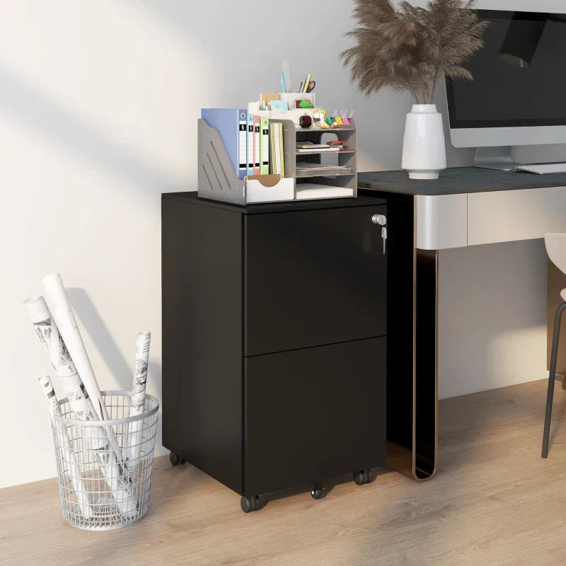 Rollcontainer mit 2 Schubladen | Farbe: Schwarz | Abmessungen: 43,5x37x67,5 cm