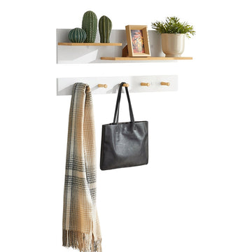 Wandkapstok met hangende plank - Halorganisator - Halopslag - Constructie van MDF en bamboe - Multifunctioneel - Ruimtebesparend - 90 cm x 20 cm