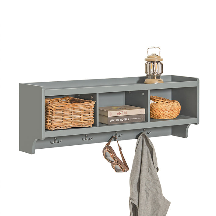 Wandkapstok met hangende plank - Halorganisator - Halopslag - MDF-constructie - 4 metalen haken - Ruimtebesparend ontwerp - 100 cm x 35 cm x 25 cm