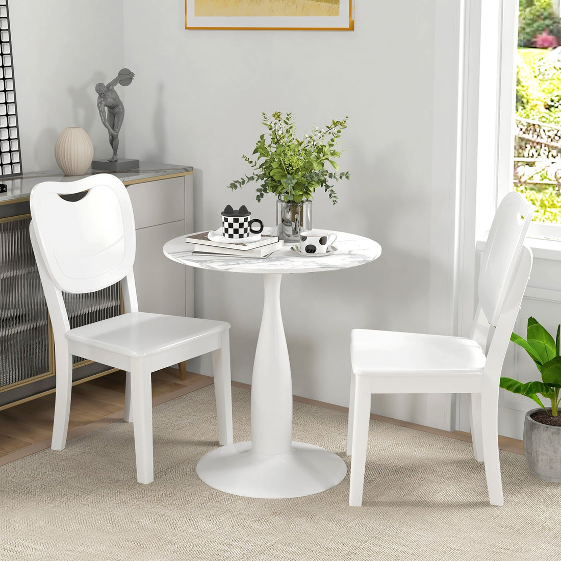 Witte ronde eettafel van staal en MDF | Kleur: Wit | Afmetingen: 70x70x74 cm