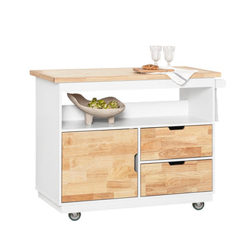 Keukentrolley - Keukeneiland met Kruidenrek - Mobiel Keukenkastje - Dressoir - Veel opbergruimte - Veelzijdig ontwerp - Duurzaam MDF en rubberhout - 119 cm x 90 cm x 55 cm