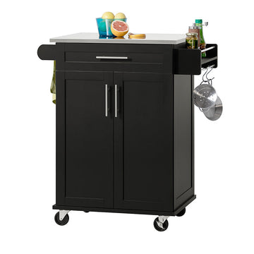 Moderne Keukentrolley - Drankenwagen - Serveerwagen - RVS Bovenblad - Handdoekhouder - Verrijdbaar met Wielen - 83cm x 90cm x 46cm