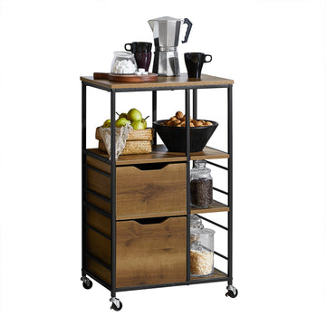 Keukentrolley - Serveerwagen - Multifunctionele kast - 3 planken, 3 grote laden, verrijdbaar met remmen - 53 cm x 89 cm x 37 cm