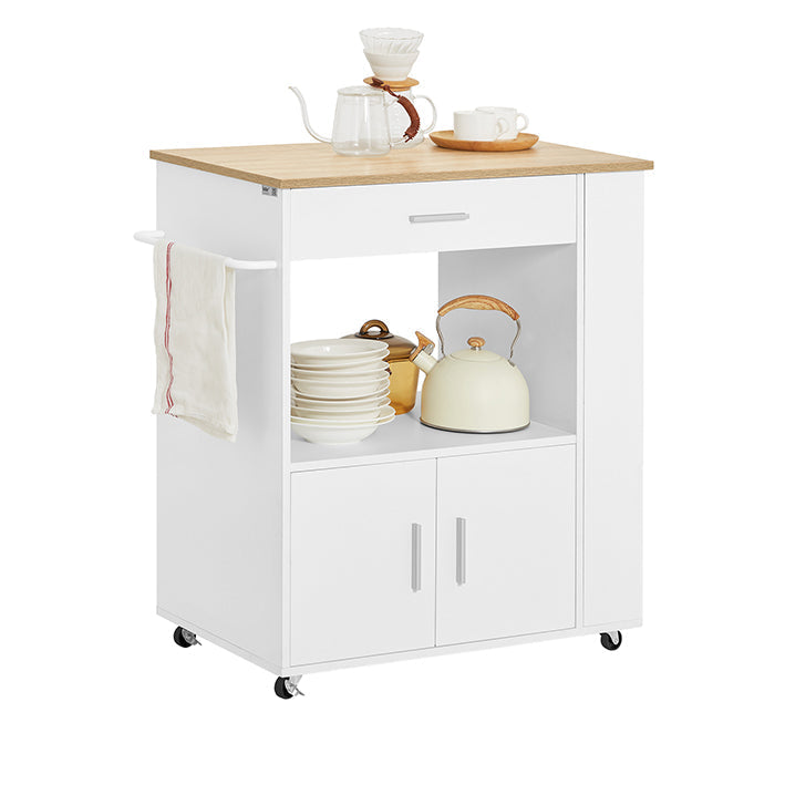 Keukentrolley - Dressoir - Serveerwagen - Mobiel keukeneiland - Veelzijdige opbergruimte met lade, planken en handdoekhouder - Gemakkelijke mobiliteit met afsluitbare wielen - Wit of zwart - 75 cm x 83 cm x 46 cm