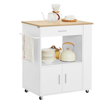 Keukentrolley - Dressoir - Serveerwagen - Mobiel keukeneiland - Veelzijdige opbergruimte met lade, planken en handdoekhouder - Gemakkelijke mobiliteit met afsluitbare wielen - Wit of zwart - 75 cm x 83 cm x 46 cm