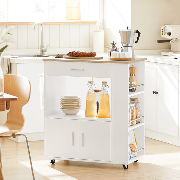Keukentrolley - Dressoir - Serveerwagen - Mobiel keukeneiland - Veelzijdige opbergruimte met lade, planken en handdoekhouder - Gemakkelijke mobiliteit met afsluitbare wielen - Wit of zwart - 75 cm x 83 cm x 46 cm