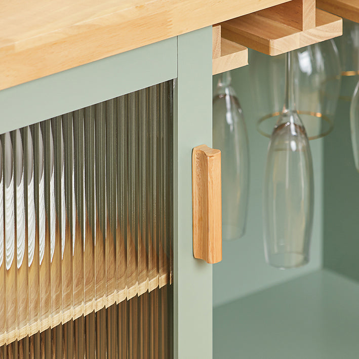 Keukentrolley FKW114-GR - Keukeneiland - Dressoir - Wijnglashouder - Flessenrek - Duurzaam MDF & Bamboe - 109cm x 92cm x 40cm
