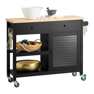 Keukentrolley - Serveerwagen - Mobiel keukeneiland - Krasbestendig bovenblad van rubberhout - Verstelbare plank - Gemakkelijke manoeuvreerbaarheid - 105 cm x 85,5 cm x 40 cm