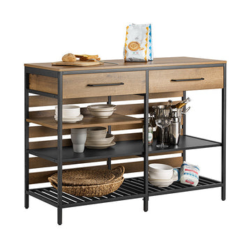 Keukeneiland - Keukenplank - Dressoir - Bartafel - Vintage Stijl - Ruime opbergruimte met 5 vakken en 2 laden - Stevig metalen frame - Verstelbare poten - Eenvoudige montage - 120 cm x 91 cm x 45 cm
