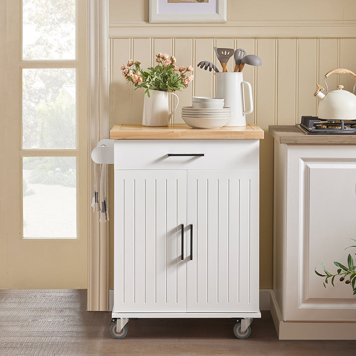 Keukentrolley - Serveerwagen - Mobiel keukeneiland - Krasbestendig rubberhouten blad - Verstelbare planken - Gemakkelijke mobiliteit met afsluitbare wielen - 74,5 cm x 91 cm x 45,5 cm