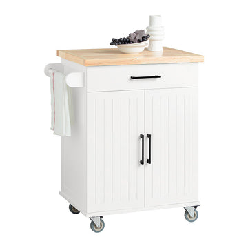 Keukentrolley - Serveerwagen - Mobiel keukeneiland - Krasbestendig rubberhouten blad - Verstelbare planken - Gemakkelijke mobiliteit met afsluitbare wielen - 74,5 cm x 91 cm x 45,5 cm