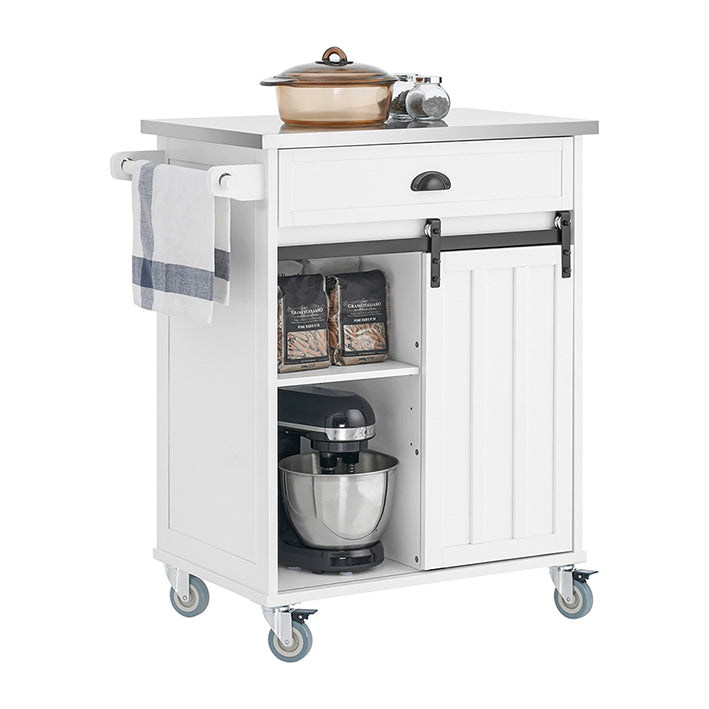 Rolling Kitchen Cart - Serveerwagen - Opbergwagen - Verstelbare Planken - Roestvrijstalen tafelblad - 69cm x 92cm x 46cm