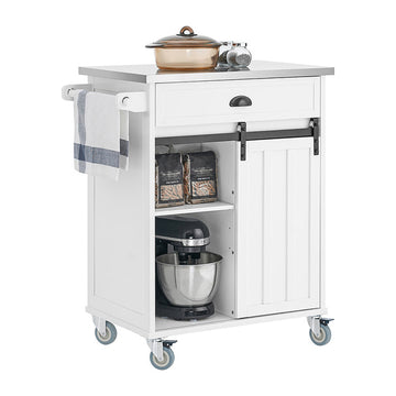Rolling Kitchen Cart - Serveerwagen - Opbergwagen - Verstelbare Planken - Roestvrijstalen tafelblad - 69cm x 92cm x 46cm