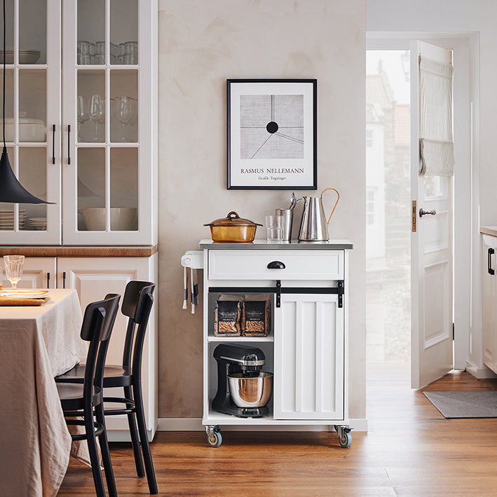 Rolling Kitchen Cart - Serveerwagen - Opbergwagen - Verstelbare Planken - Roestvrijstalen tafelblad - 69cm x 92cm x 46cm