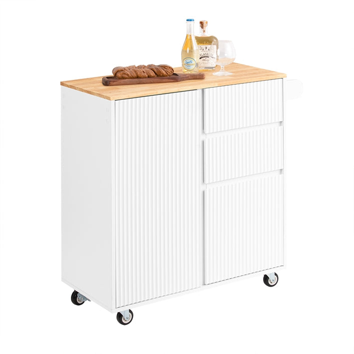 Kitchen Cart - Mobiel Keukeneiland - Rollende Trolley - Multi-Opslag, MDF & Rubberhout - 90x90x40cm
