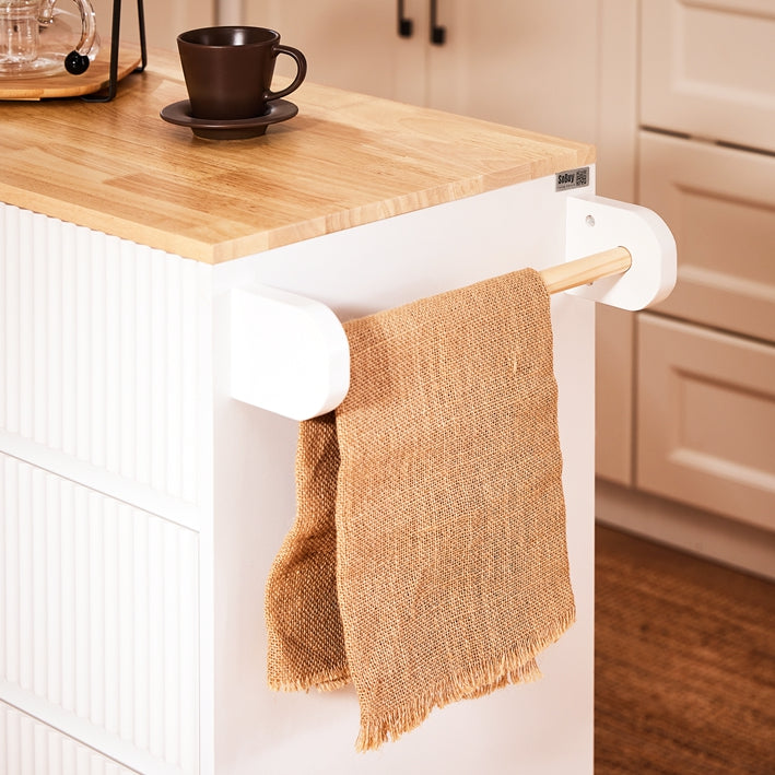 Kitchen Cart - Mobiel Keukeneiland - Rollende Trolley - Multi-Opslag, MDF & Rubberhout - 90x90x40cm