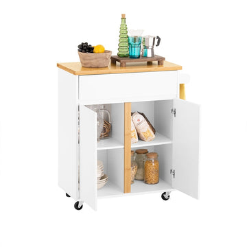 Keukenwagen - Mobiel Eiland - Serveerwagen - Verstelbare Planken - Bamboe MDF E1 - 74x85x40cm