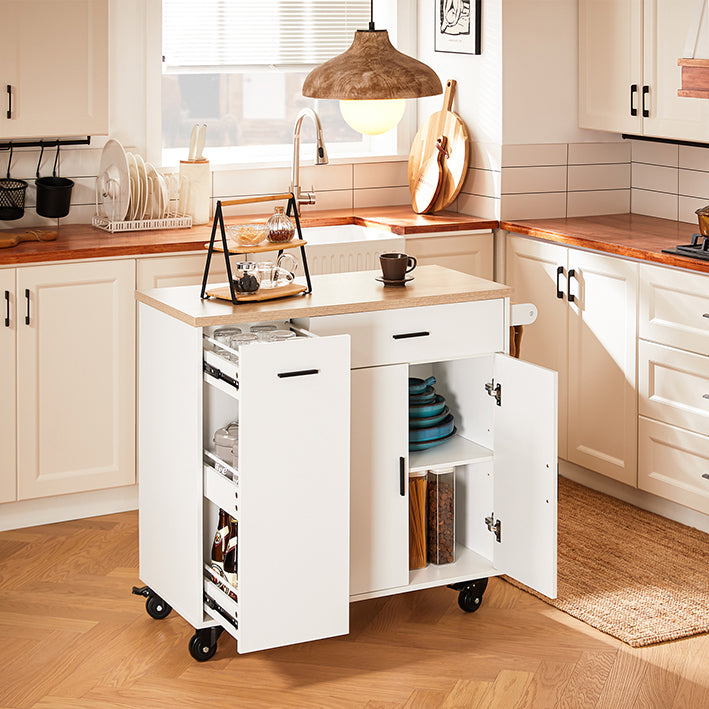 Kitchen Cart - Verrijdbaar Keukeneiland - Mobiele Opbergwagen - Verstelbare Plank - 105x92x46cm