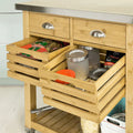 Bamboo Kitchen Serveerwagen - Opbergwagen met roestvrijstalen werkblad