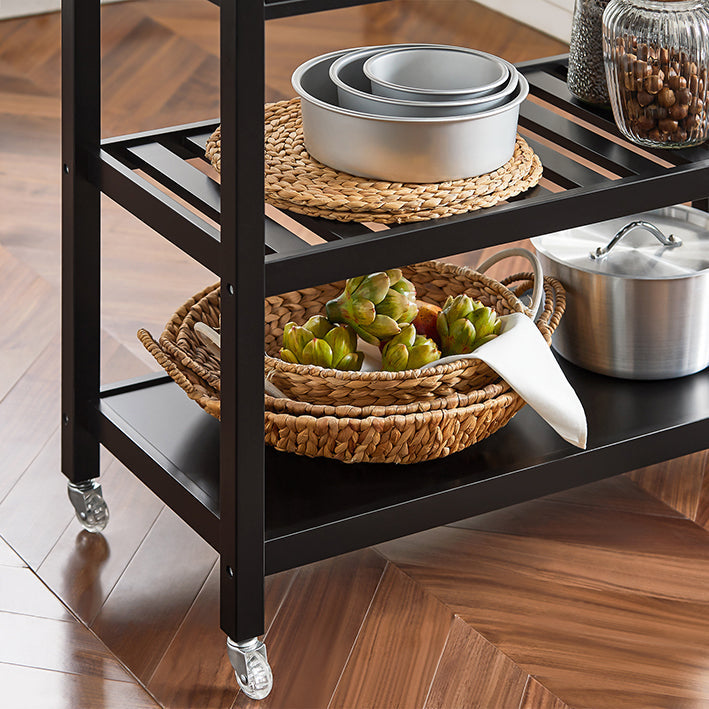 Keukentrolley met roestvrijstalen blad - Dressoir - Serveerwagen - Veelzijdige opbergruimte met 2 planken en 2 laden - Gemakkelijke mobiliteit met afsluitbare wielen - Duurzame constructie van MDF en hout - 100 cm x 92 cm x 45 cm