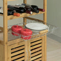 Bamboe Keukentrolley met Wielen - Theewagen - Serveerwagen - Flessenrek, Handdoekhouder, Afneembare mand - 60 cm x 92 cm x 36 cm