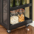 Keukentrolley - Zijtrolley - Serveerwagen - Verstelbare Planken - Mobiele Opslag - Afsluitbare Wielen - Zwart MDF en Glas - 60cm x 90cm x 40cm