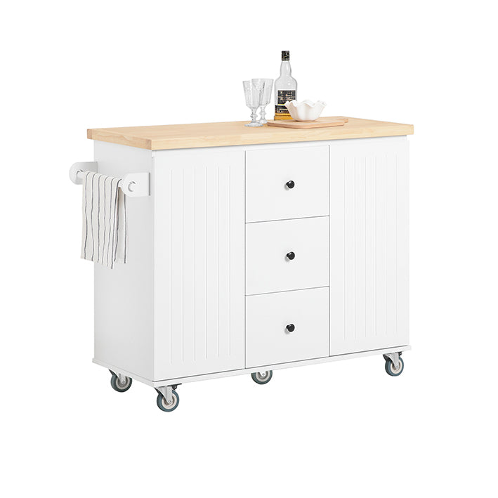 Kitchen Island Trolley - Keukenkast met werkblad - Keukenwagen - Wit - Veelzijdige opbergruimte - Eenvoudige montage - Handdoekhouder - 116 cm x 92 cm x 45 cm