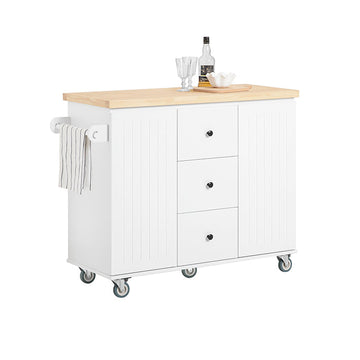 Kitchen Island Trolley - Keukenkast met werkblad - Keukenwagen - Wit - Veelzijdige opbergruimte - Eenvoudige montage - Handdoekhouder - 116 cm x 92 cm x 45 cm