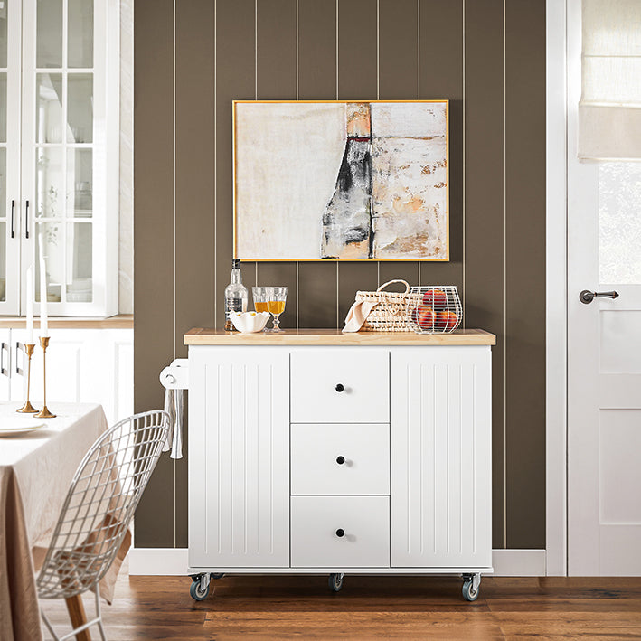 Kitchen Island Trolley - Keukenkast met werkblad - Keukenwagen - Wit - Veelzijdige opbergruimte - Eenvoudige montage - Handdoekhouder - 116 cm x 92 cm x 45 cm