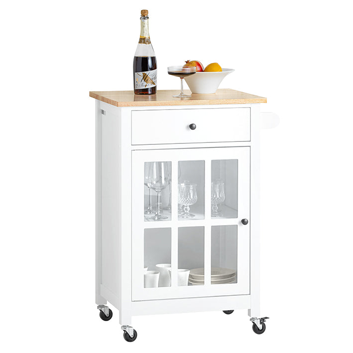 Keukentrolley - Serveerwagen - Zijwagen - Mobiele opbergeenheid - Verstelbare plank - Handdoekrail - Gemakkelijke mobiliteit - 62 cm x 87,5 cm x 45,5 cm