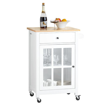 Keukentrolley - Serveerwagen - Zijwagen - Mobiele opbergeenheid - Verstelbare plank - Handdoekrail - Gemakkelijke mobiliteit - 62 cm x 87,5 cm x 45,5 cm