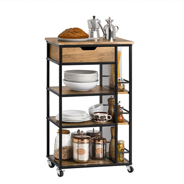 Serveerwagen FKW99-N - Zijwagen - Multifunctionele kast - MDF en metaal - 3-laags opslag - Mobiel met vergrendelbare remmen - 50 cm x 87 cm x 37 cm