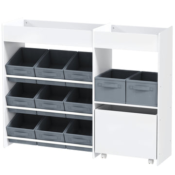 Kinderkast met 11 stoffen bakken | Kleur: Wit - Grijs | Afmetingen: 30x105x80 cm