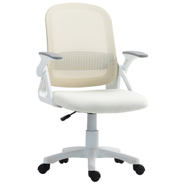 Ergonomische mesh bureaustoel met klaparmleuningen | Kleur: Wit | Afmetingen: 57,5x60x91-101 cm