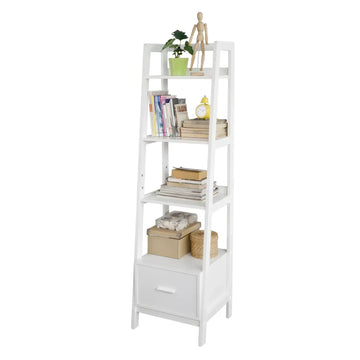 Witte opbergrek, ladderplank, boekenkast met lade en 4 planken